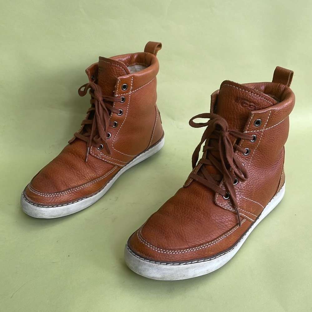 Caramel orange UGG leather/wool sneakers